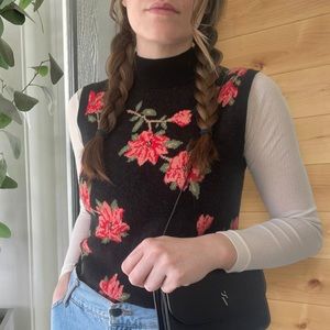 Black floral sweater vest